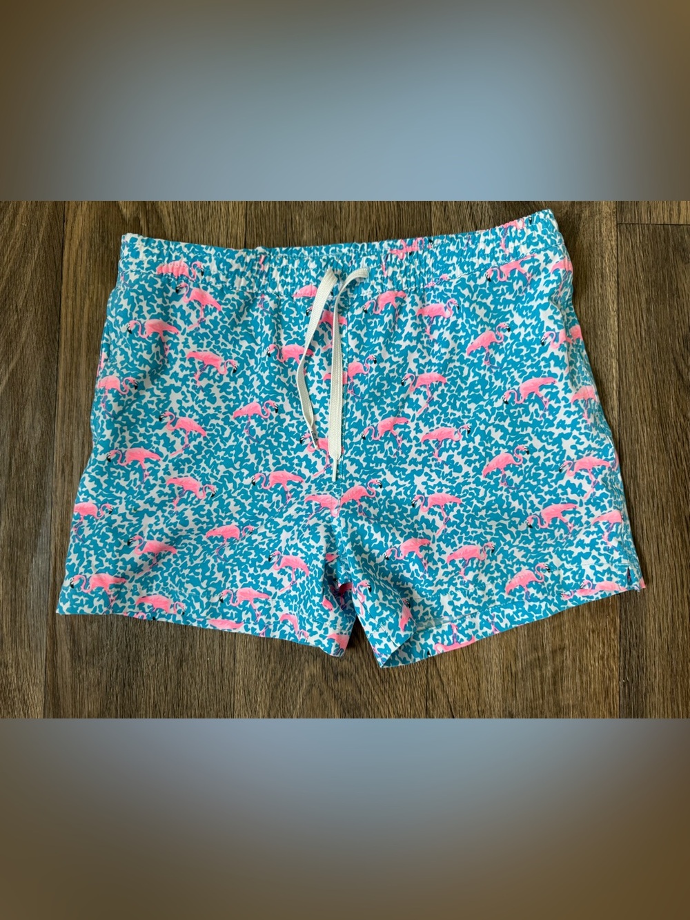 Chubbies Youth L 14/16 Swim Trunks Blue/Pink Flamingos 3 pockets 4” inseam